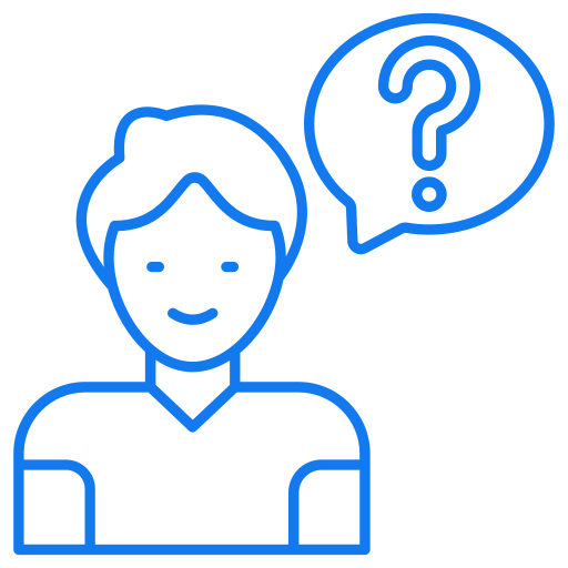 Person avatar with a speech bubble showing a question mark, signaling a question or help needed